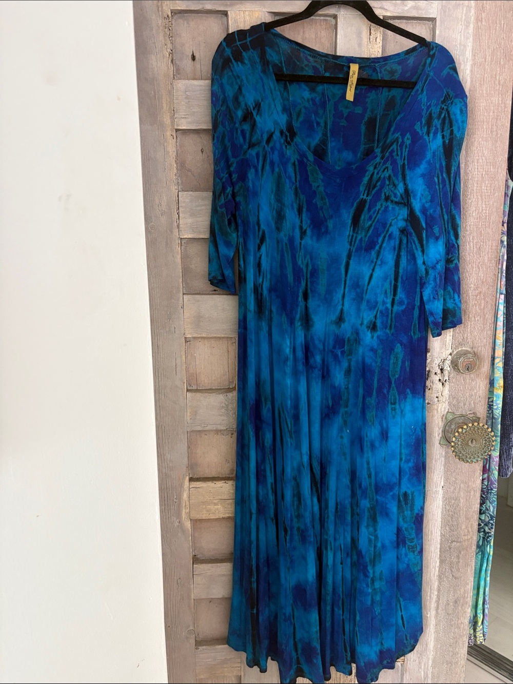 Blue Tie-Dye Scoop Neck Women's Dress XL